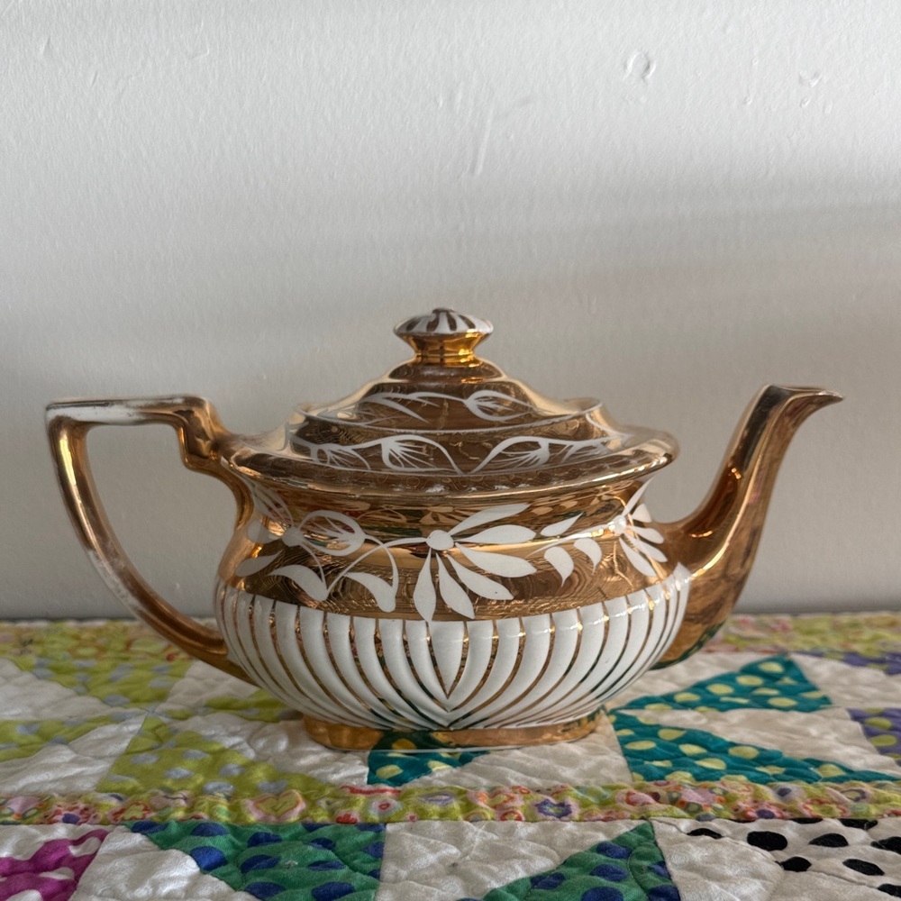 Vintage Georgian Gibson & Son's 5.5" Lustreware Gold Teapot Hand-Painted England